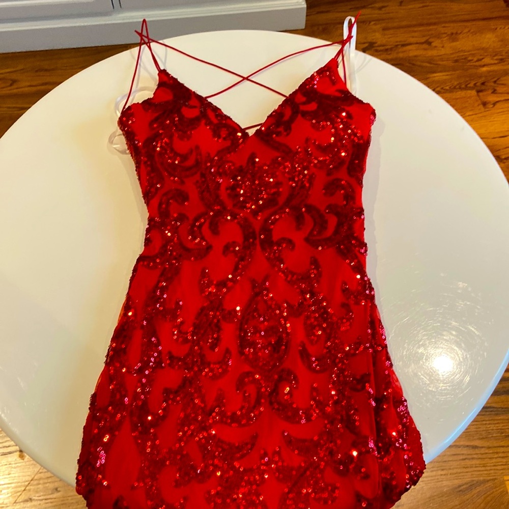 Red Sparkly Fitted Mini Formal Dress